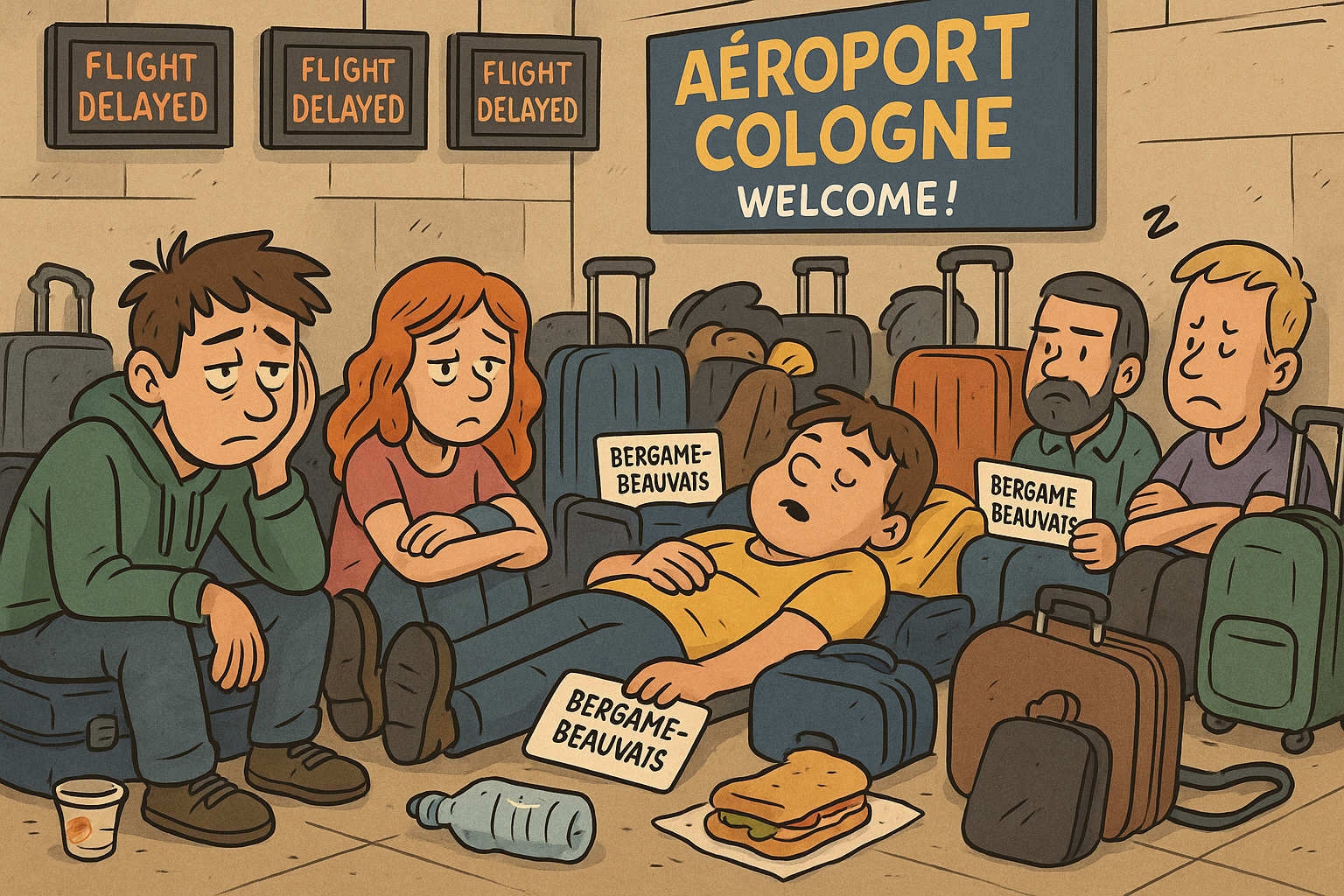 Low cost, high stress : récit d’une nuit blanche avec Ryanair  - Illustration générée par Chat GPT